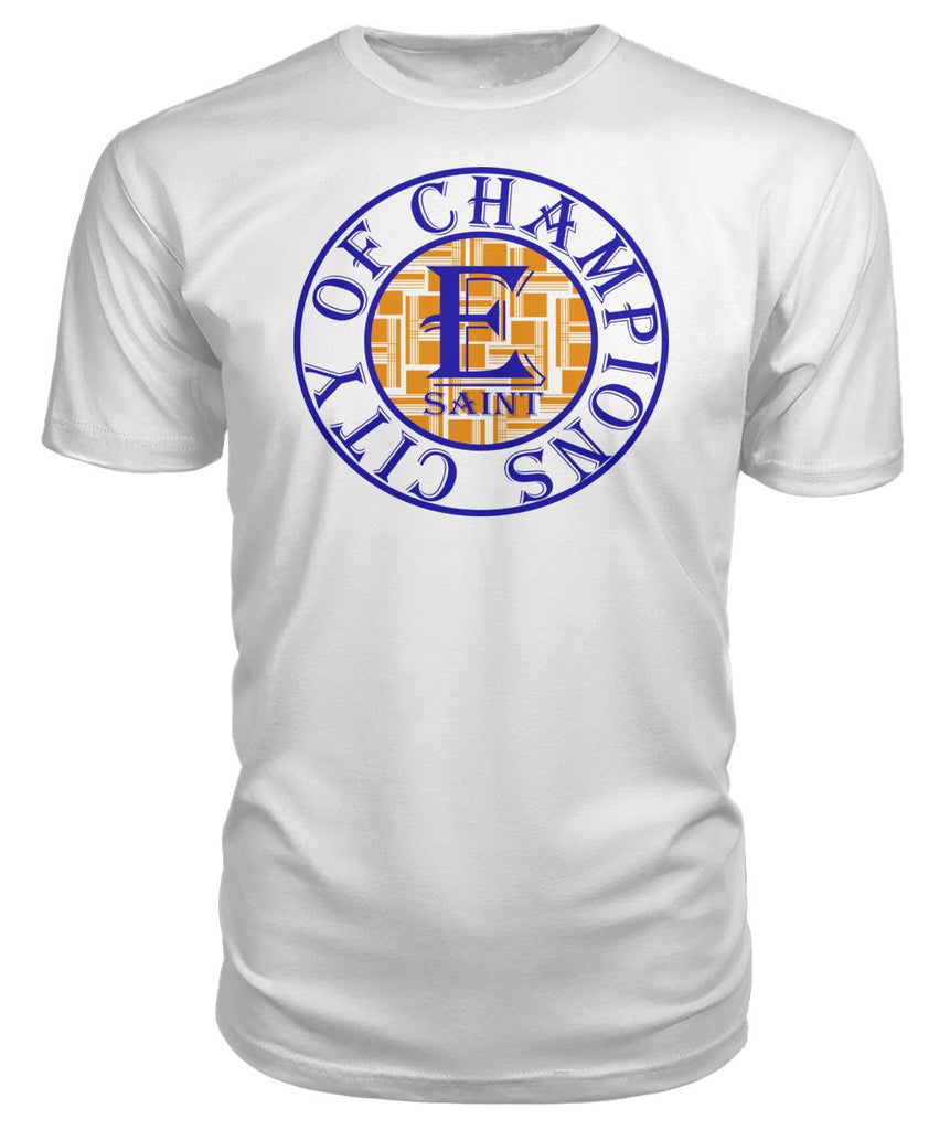 E St. City Of Champions Blue and Orange Logo