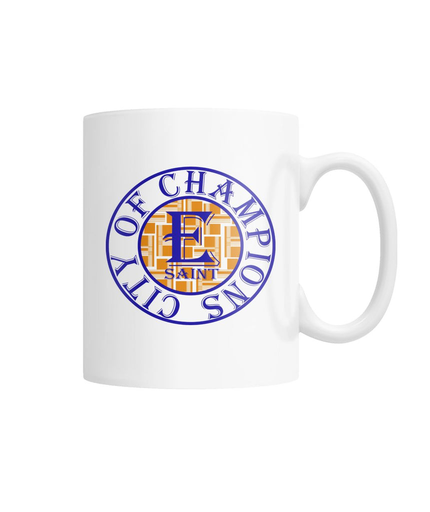E St. City Of Champions Blue and Orange Logo Mug White Coffee Mug