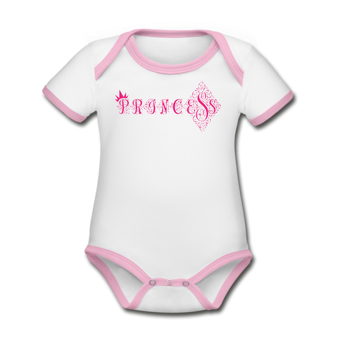 Princess Short Sleeve Baby Bodysuit - white/pink