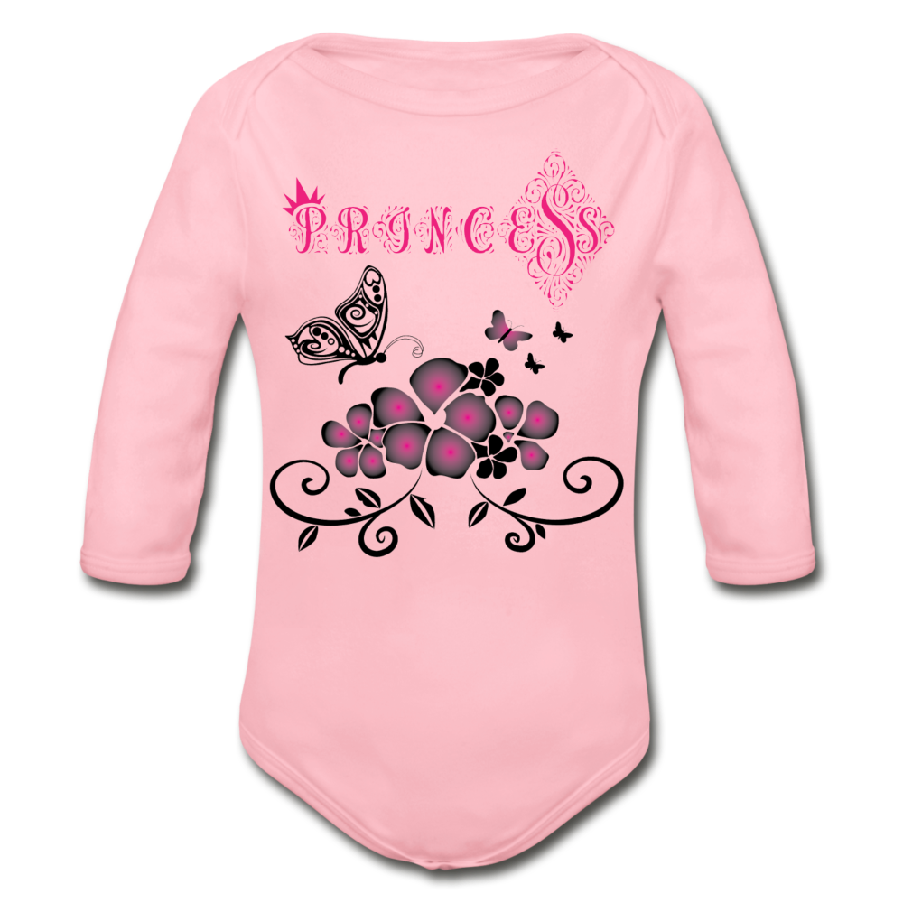 Princess Black Long Sleeve Baby Bodysuit - light pink