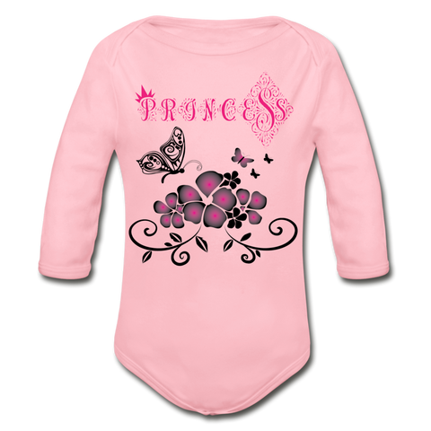 Princess Black Long Sleeve Baby Bodysuit - light pink